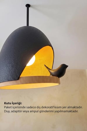 kuş temalı dekoratif tavan lambası başlığı siyah - modern avize aksesuarı - askılı duy uyumlu sarkıt