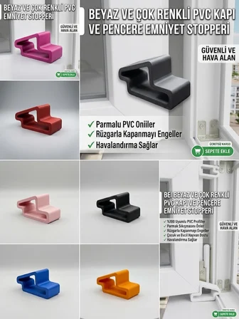 Beyaz PVC Kapı ve Pencere Emniyet Stopperi - Rüzgarla Kapanmayı Önleyici, Çocuk & Evcil Hayvan Güvenlik Takozu (Çok Renkli Dayanıklı Stopper, 7x3.7cm)