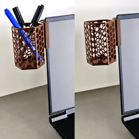 3D Baskı Monitor Kalemlik - Petek Desenli Laptop Kenar Altıgen Kalemlik-Kahverengi
