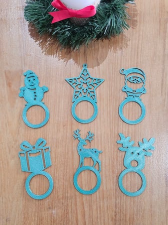 3D Baskı 6`lı Yılbaşı Peçete Halkası Seti Noel Sofra Süsü Dekoratif Peçete Yüzüğü
