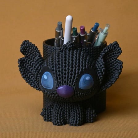 3D Baskı Knitted Kalemlik - Sevimli Karakterli Masaüstü Kalem Organizeri-Siyah