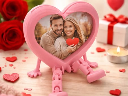 3D Baskı Aşk Kalpli Fotoğraf Çerçevesi - Hareketli Bacaklı Masaüstü Çerçeve-Pembe