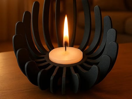 3D Baskı Nilüfer Çiçeği Formlu Mumluk Tealight Mum Tutucu Yapıştırıcısız Geçmeli Dekoratif Mumluk Siyah