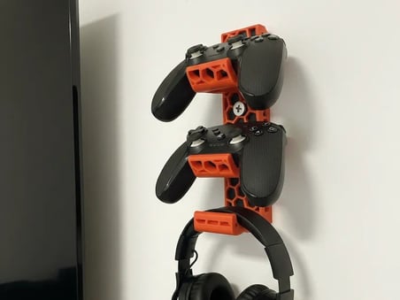 3D Baskı Petek Desenli Duvar Tipi İki Oyun Kolu ve Kulaklık Askısı Turuncu Gaming Odası Düzenleyici