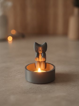 Isınan Sevimli Kedi Mumluk - Dekoratif Biblo ve 3D Maket Obje 7cm
