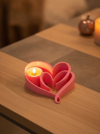Kalp Şeklinde Pembe Mumluk Sevgililer Günü Hediyeliklik Dekoratif Mumluk Biblo 14 cm