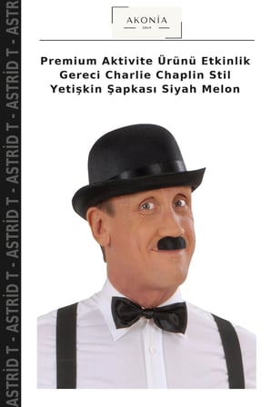 Premium Aktivite Ürünü Etkinlik Gereci Charlie Chaplin Stil Yetişkin Şapkası Siyah Melon