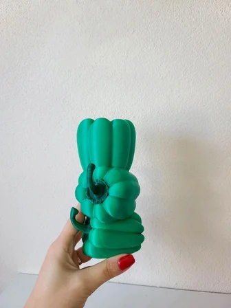 Özel Tasarım Dolmalık Biber Ve Limon Saksı Seti - El Boyaması Mini Vazo / Dekoratif Mutfak Objesi - Bioplastik