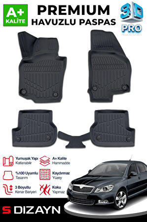 S-Dizayn Skoda Octavia 2 3D Pro Havuzlu Paspas 2004-2013 A+ Kalite