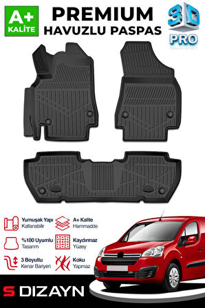 S-Dizayn Citroen Berlingo 3D Pro Havuzlu Paspas 2008-2018 Üzeri A+ Kalite