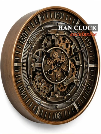 Han Clock Forge Metal Çarklı Duvar Saati 60 cm Eskitme Bakır