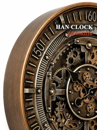 Han Clock Forge Metal Çarklı Duvar Saati 60 cm Eskitme Bakır