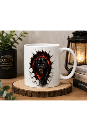 Duvarlarını Yık Serisi | 3D Efektli Kara Panter | Çift Taraflı Baskılı Seramik Kupa | 300 ml Premium Kahve Kupası