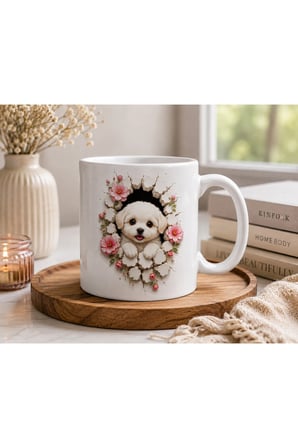 Duvarlarını Yık Serisi | 3D Efektli Sevimli Köpek Yavrusu | Çift Taraflı Baskılı Seramik Kupa | 300 ml Premium Kahve Kupası