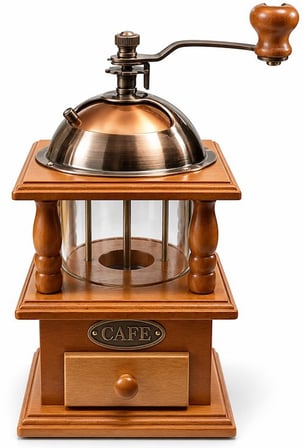 Premium Dekoratif Obje Tezgah Üstü Ahşap Tasarımlı Manuel Kahve Değirmeni Ve Öğütücü