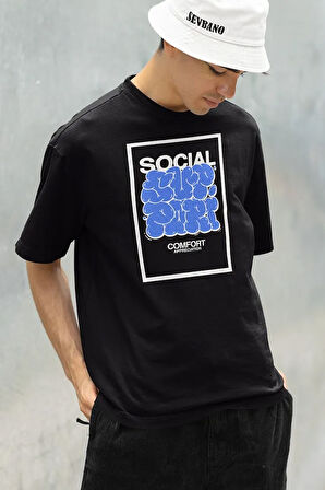 Social Comfort Baskılı Unisex Tasarım Tişört, Oversize Tişört