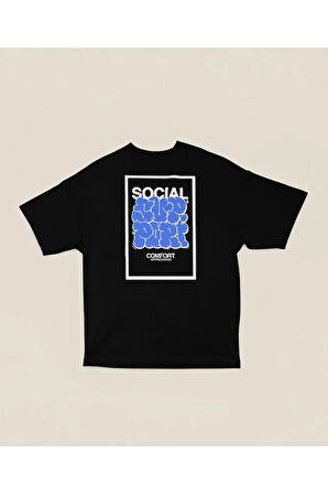 Social Comfort Baskılı Unisex Tasarım Tişört, Oversize Tişört