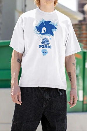Çizgi Film Sonic Baskılı Unisex Tişört, Oversize Tişört