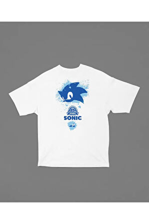 Çizgi Film Sonic Baskılı Unisex Tişört, Oversize Tişört