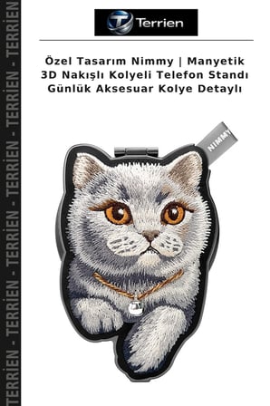 Özel Tasarım Nimmy | Manyetik 3D Nakışlı Kolyeli Telefon Standı Günlük Aksesuar Kolye Detaylı