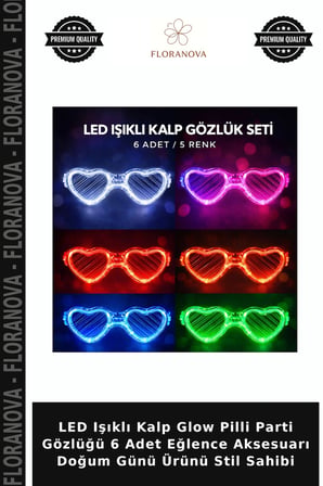 LED Işıklı Kalp Glow Pilli Parti Gözlüğü 6 Adet Eğlence Aksesuarı Doğum Günü Ürünü Stil Sahibi