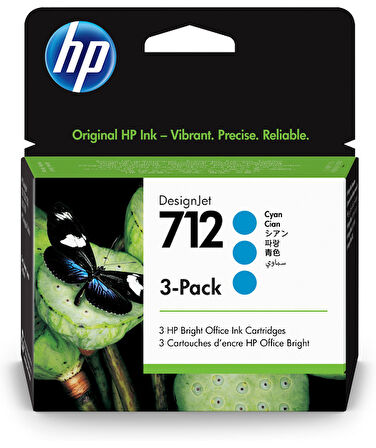 HP 3ED77A 712 3-Pack 29-ml Cyan DesignJet