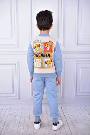 Lion King Kolej Hırkalı 3lü İçi Kısa Kollu Erkek Çocuk Takım Mavi 6019