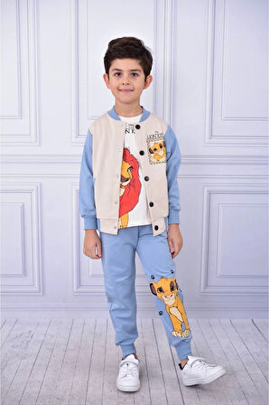 Lion King Kolej Hırkalı 3lü İçi Kısa Kollu Erkek Çocuk Takım Mavi 6019