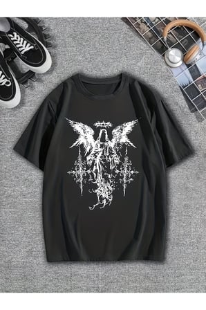 Gothic Angel Graphic Baskılı Unisex Oversize T-Shirt