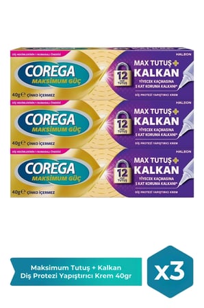 Corega Maksimum Tutuş + Kalkan Diş Protez Yapıştırıcı Krem 40 gr x 3 Adet