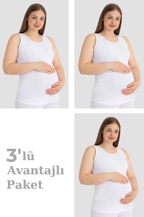 Özel Üretim Bedene Uyan Hamile Atlet Kalın Askılı Pamuklu Likralı Esnek Beyaz 3'lü Paket