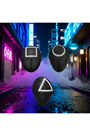 Squid Game Maske 3Lü Set Oyuncu Yüz Maskesi Kare Yuvarlak Ucgen Squid Game Maske Eğitici Oyuncaklar
