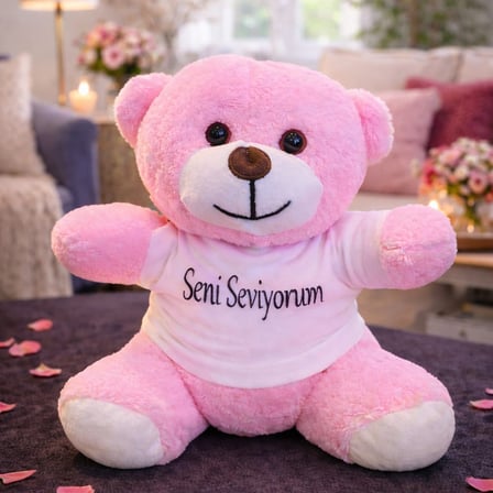 Delux Serisi Pembe Seni Seviyorum Tişörtlü Ayıcık Özel Günler Romantik Hediye Sevgililer Günü