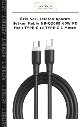 Özel Seri Telefon Aparatı İletken Kablo NB-Q208B 60W PD Hızlı TYPE-C to TYPE-C 1 Metre