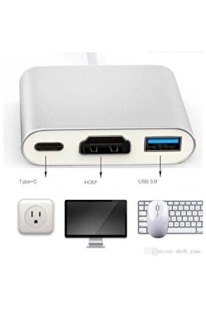 3'in 1 Type-c To Hdmi 4k Usb 3.0 Dönüştürücü Adaptör Macbook, Pro 2015 2016 2017 Samsung S8 S9 S10