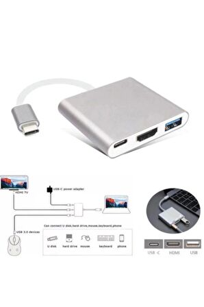3'in 1 Type-c To Hdmi 4k Usb 3.0 Dönüştürücü Adaptör Macbook, Pro 2015 2016 2017 Samsung S8 S9 S10