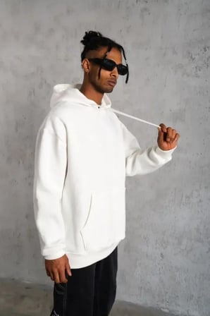 3 İplik Kapşonlu Sweatshirt Hoodie - Beyaz