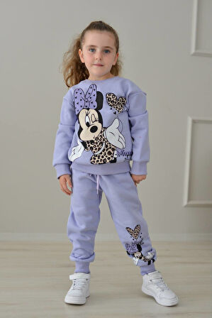 PJK3İ M.Mause Desenli 3 İp Şardonlu %100 Pamuk Kız Çocuk Eşofman Takımı 3-10 Yaş 8246