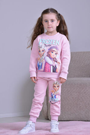 PJK3İ Frou Kız Desenli 3 İp Şardonlu %100 Pamuk Kız Çocuk Eşofman Takımı 3-10 Yaş 8254