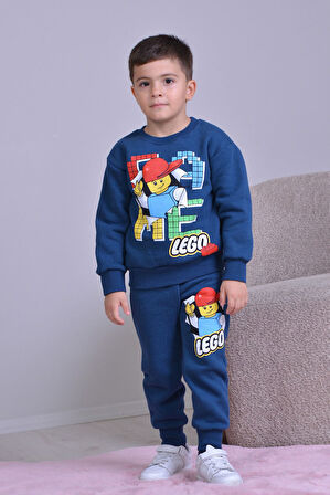PJK3İ Leegoo Desenli 3 İp Şardonlu %100 Pamuk Erkek Çocuk Eşofman Takımı 3-10 Yaş 8261