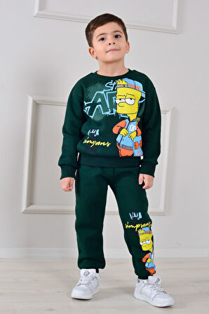 PJK3İ Simpson Desenli 3 İp Şardonlu %100 Pamuk Erkek Çocuk Eşofman Takımı 3-10 Yaş 8263