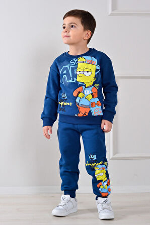 PJK3İ Simpson Desenli 3 İp Şardonlu %100 Pamuk Erkek Çocuk Eşofman Takımı 3-10 Yaş 8263