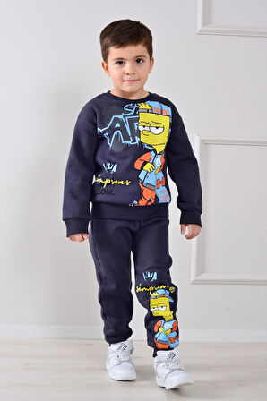 PJK3İ Simpson Desenli 3 İp Şardonlu %100 Pamuk Erkek Çocuk Eşofman Takımı 3-10 Yaş 8263