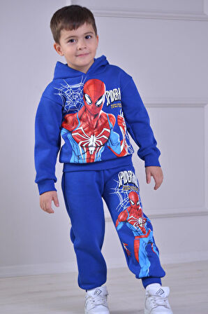 PJK3İ Ö.Adam Desenli 3 İp Şardonlu Kapşonlu %100 Pamuk Erkek Çocuk Eşofman Takımı 3-10 Yaş 8272