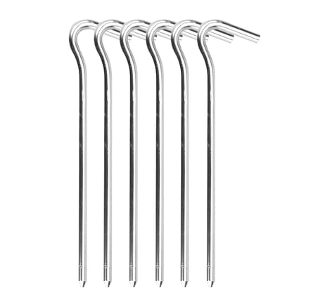 Microcase Metal Çadır Kazığı 18 cm – Paslanmaz Çelik Kamp Çadırı, Tente ve Gölgelik Sabitleme Kazığı (J Tipi Kancalı) 6 Adet - AL5904