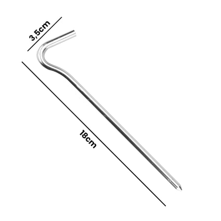 Microcase Metal Çadır Kazığı 18 cm – Paslanmaz Çelik Kamp Çadırı, Tente ve Gölgelik Sabitleme Kazığı (J Tipi Kancalı) 6 Adet - AL5904
