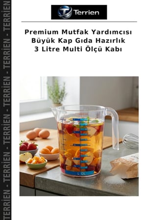 Premium Mutfak Yardımcısı Büyük Kap Gıda Hazırlık 3 Litre Multi Ölçü Kabı