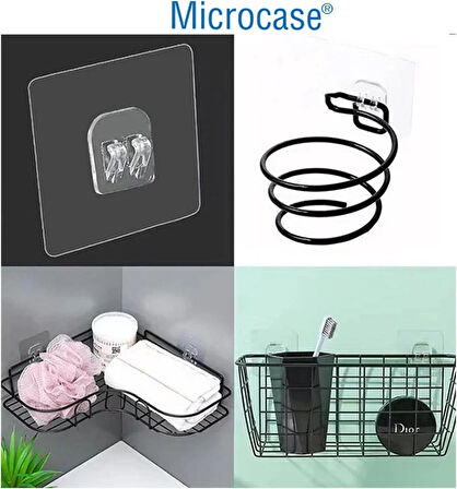Microcase Güçlü Plastik Yapışkanlı Suya Dayanıklı  Banyo Mutfak Eşya Taşıma Raf Askısı 3 Adet - Şeffaf AL4269