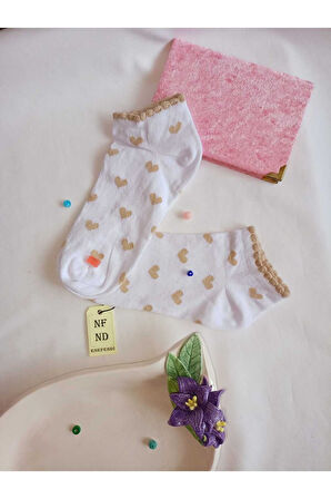 3 ÇİFT DİKİŞSİZ PATİK ÇORAP KADIN PAMUKLU KISA KONÇ DESENLİ ÇORABI BEYAZ KAHVE 36-40