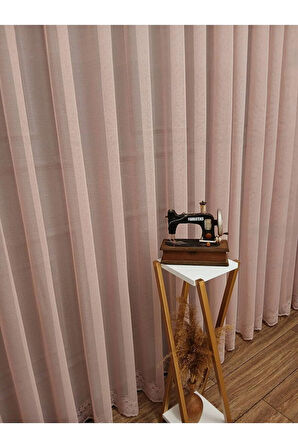 Farbateks Dikim Cemre Sade Düz Örme Pudra Renkli Ütü İstemez 3Kat Pileli Tül Perde